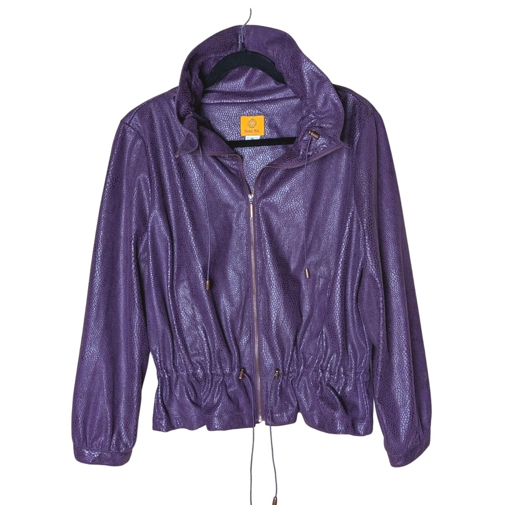 Ruby Rd. Purple Faux Leather Jacket Zip Front Drawstring Waist Size‎ 14